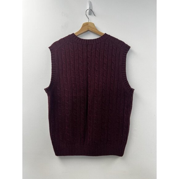L.L. Bean Mens Sweater Vest Burgundy Red Cable Knit Wool Blend Classic L - Picture 7 of 7